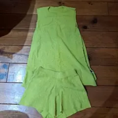 SHEIN セットアップ ノースリーブ ショートパンツ ライムグリーン
