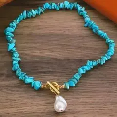 ✨ ターコイズ バロックパール風 ネックレス ヴィンテージ トルコ石