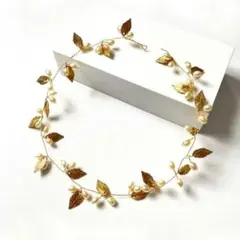 リーフ&パール ヘッドドレス ゴールド　髪飾り 結婚式 パーティーに