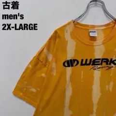 古着 GILDAN Tシャツ WERKS RACING ブリーチ加工 黄色2XL