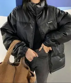 中綿レザーライクスタンドブルゾン