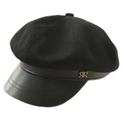 キャスケット ブラック レザー調ベルト付き ロゴ金具 帽子 ペインターハット