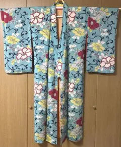 椿柄 赤 黄 水色 アンティーク着物