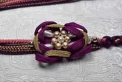 b-453 正絹帯締め　振袖　成人式　パール　組紐　飾り結び