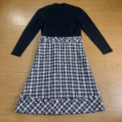 【TO BE CHIC】黒とピンクのチェック柄長袖ワンピース