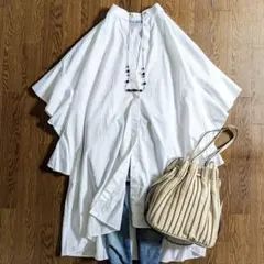 美品✨定価4.4万 エクラ別注 エヴァマン コットンフリルスリーブシャツ 白 綿