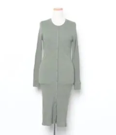 SLY スライ長袖スリムリブニットロングワンピースカーディガングリーン