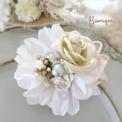 入学式 卒業式 コサージュ 白 ダリア ゴールド薔薇 上品 パール ビジュー