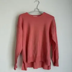 DRESKIPコーラルピンク クルーネック長袖ニット セーター　トップス