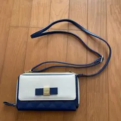 中古品難あり ネイビー/ホワイト 財布ショルダーバッグ