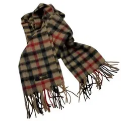 美品 CASHMERE100% チェック柄マフラー 140×30