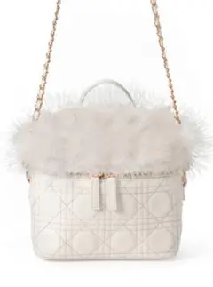 GRL 2Wayファーキルティングバニティバッグ dd468 アイボリー