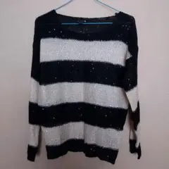 Forever 21 黒白ストライプニットセーター S