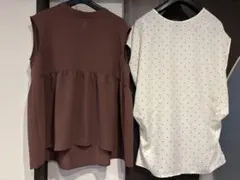 ノースリーブブラウス茶•白色の2点セットのサムネイル