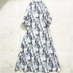 美品♪ イム 村岡美里× y/m アート柄ワンピース 長袖 M相当 ブルー 青