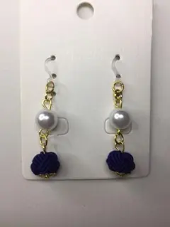 170 水引 玉結び ピアス イヤリング ネイビー