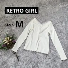 【RETRO GIRLレトロガール】Vネックリブカットソー　Mサイズ　レース生地