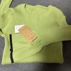 タグ付き　リブ編み ライトグリーン 長袖ニット S