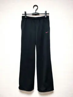 NIKE DRI-FIT　ジャージパンツ　黒✕白コードライン　ピンク刺繍ロゴ　M