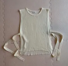 Lauren リブ編みノースリーブトップス 淡いクリーム色 S