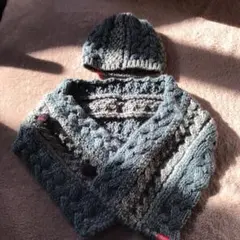 グレー系ニットマフラー・帽子セット