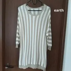 【最終価格】earth ストライプ薄手ニットチュニックワンピース