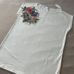 【タグ付き新品】vingtrois 花柄シフォン切替 半袖Tシャツ クリーム色Mのサムネイル