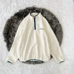 美品BARK ΜΑΝΗΑΤTAN 配色　ハーフジップフリース（M）白緑　ロゴ刺繍