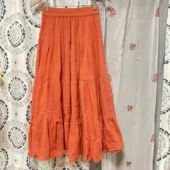 アズールバイマウジー　ふんわりコットン　ティアードスカート　オレンジ