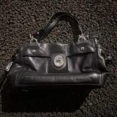 COACH Leather Turn Lock Tote Bag Black