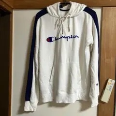 Champion フード付きパーカー ホワイト/ネイビー