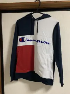 Champion パーカー　フード付き ネイビー/ホワイト/レッド　S
