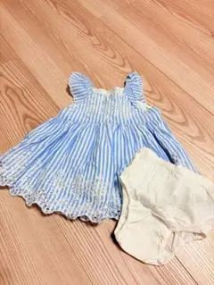 Baby GAP青と白のストライプ ワンピース パンツ付き　70cm