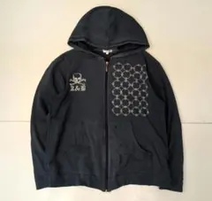 襤褸 ネオグランジ 鬼フェード 短丈 スカル ジップアップスウェットパーカー