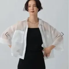 LEPSIM五分袖ボタン付きシアーシャツ