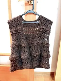ループ編みクロシェベスト　前開きベスト ハンドメイド