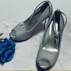 超美品✨23.5cmシルバーグリッターオープントゥ キャバ ヒールパンプスのサムネイル