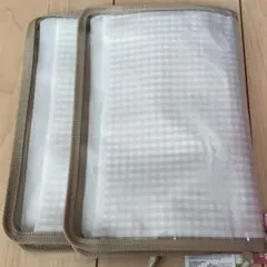 ダイソー 6リング ギンガムチェック ファスナーケース 2個セット(ベージュ)