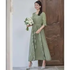 DRESS PLUS　七分袖ロングワンピース　パーティードレス　グリーン　結婚式