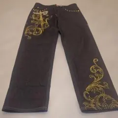 美品　ビッグサイズ　GAME　TIME　刺繍 ダークデニムパンツ 38