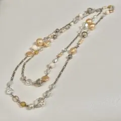 ロングネックレス　パール　クリスタル