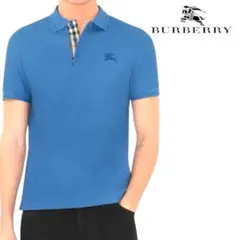 ★美品★ Burberry ポロシャツ ロゴ ノバチェック 水色 半袖