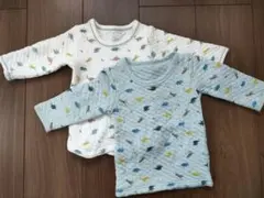 恐竜柄長袖シャツ 肌着 白 青２枚セット