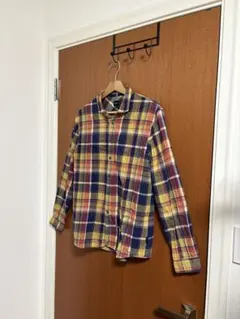 好配色◎ チェックネルシャツ M相当 マルチカラー イエロー ネイビー 古着