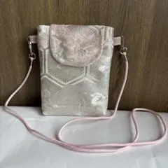 帯リメイク　和風刺繍スマホショルダーバッグ