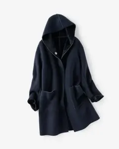 ドゥクラッセ ロングコート ムートン風 フード付き 紺 ７ B3003