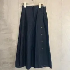 GU ダークブルー ボタン付きロングスカート M