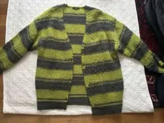 JEANASIS グリーン・グレー ストライプ カーディガン