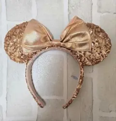 ミニーマウス　カチューシャ　ピンクゴールド　スパンコール