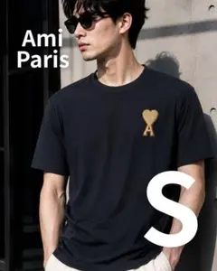 新品 AMI PARIS アミパリス ビッグハートロゴ Tシャツ L ブラック